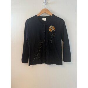 Kate Spade New York Honey Bee Beaded Embroidered Cardigan Black 3/4 Sleeves Sma